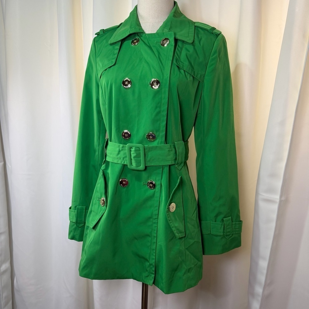 Calvin Klein Bright Green Double-Breasted Belted Trench Coat Size Large